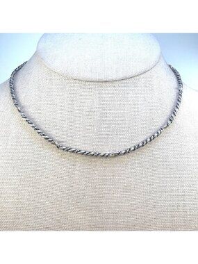 Braided Twist Design Chain Necklace Sterling Silver 925 Size 15.5" Length